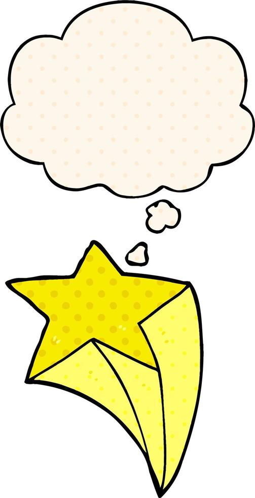 cartoon shooting star and thought bubble in comic book style vector