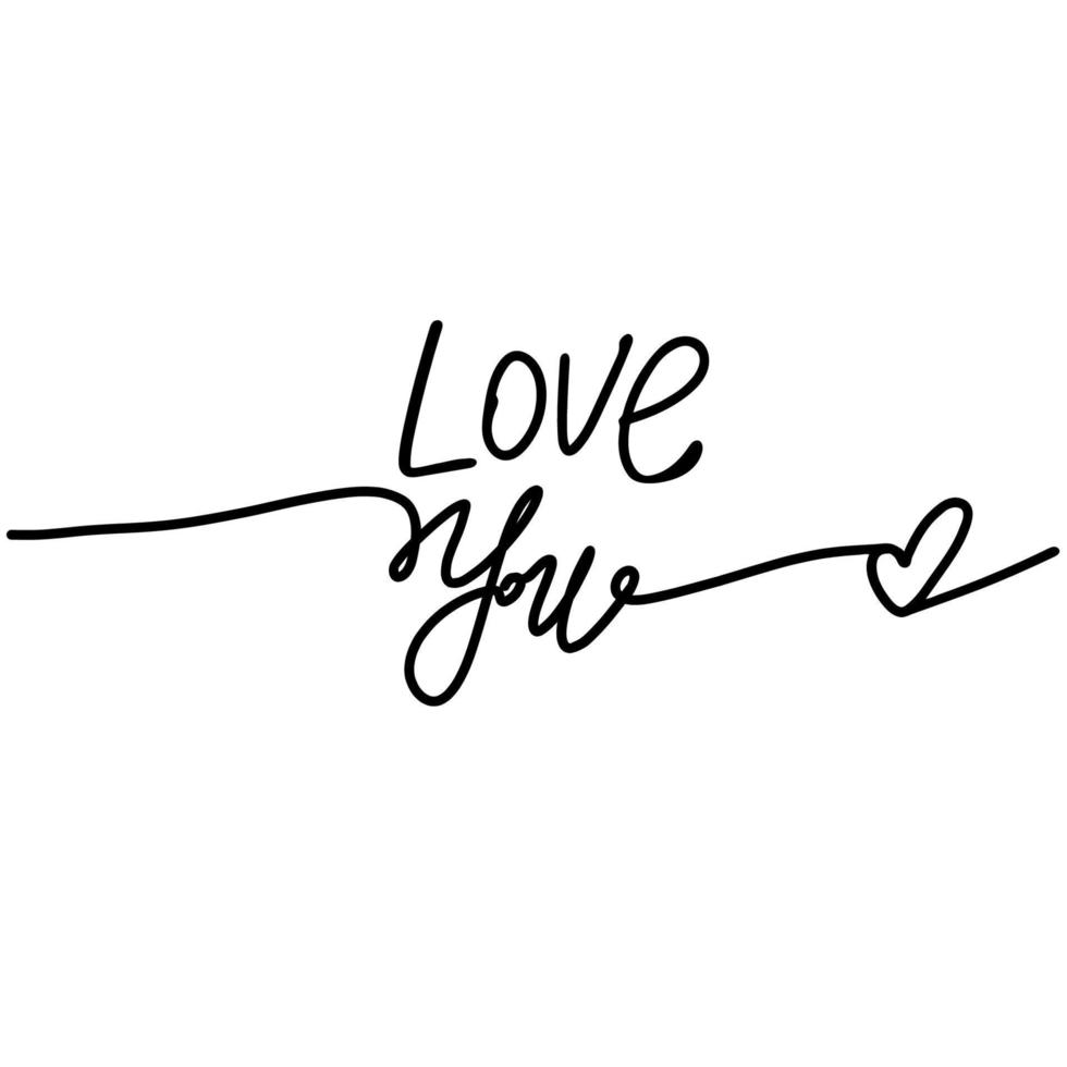 Continuous one line drawing of love typography lettering script font typographic lineart design. Minimalism concept of romantic card, banner, and poster sign and symbol. Vector illustration