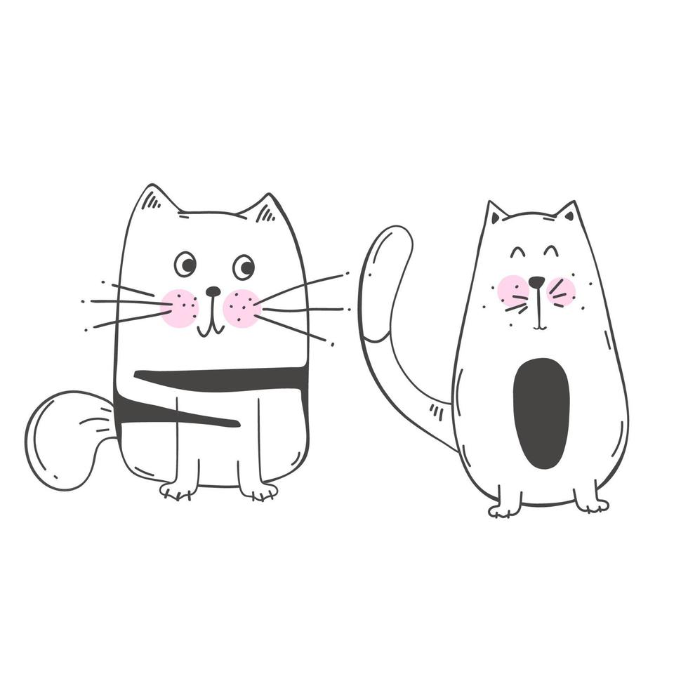 Vector illustration set of character design outline of cat Draw doodle style. isolated on white. Vector illustration