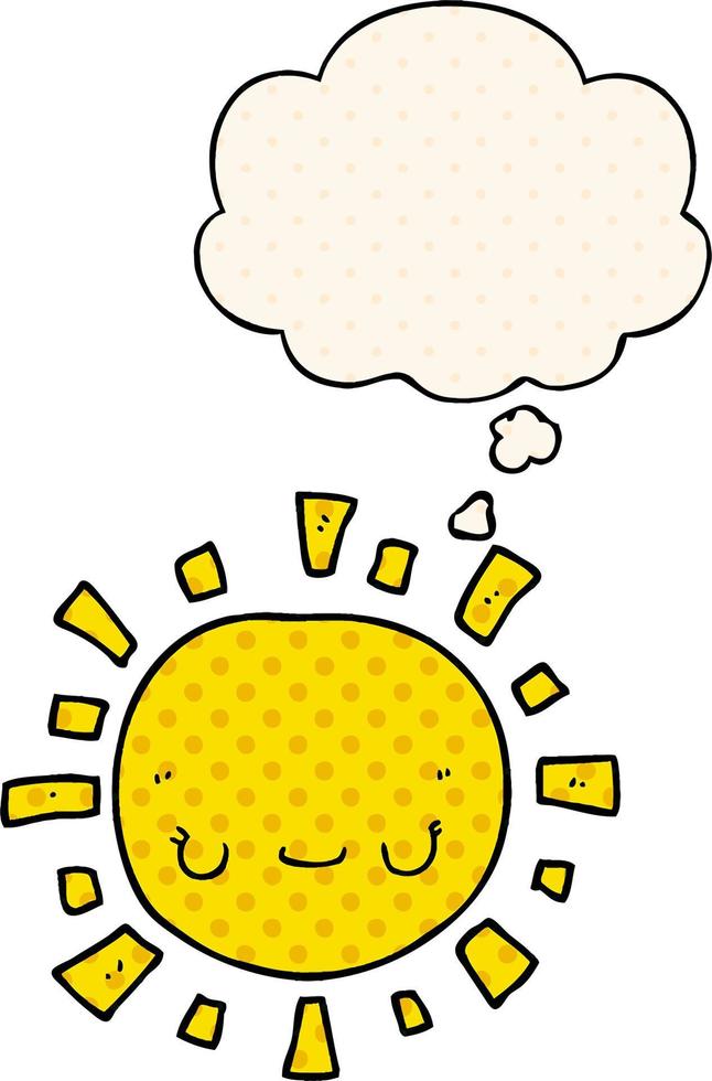 cartoon sun and thought bubble in comic book style vector