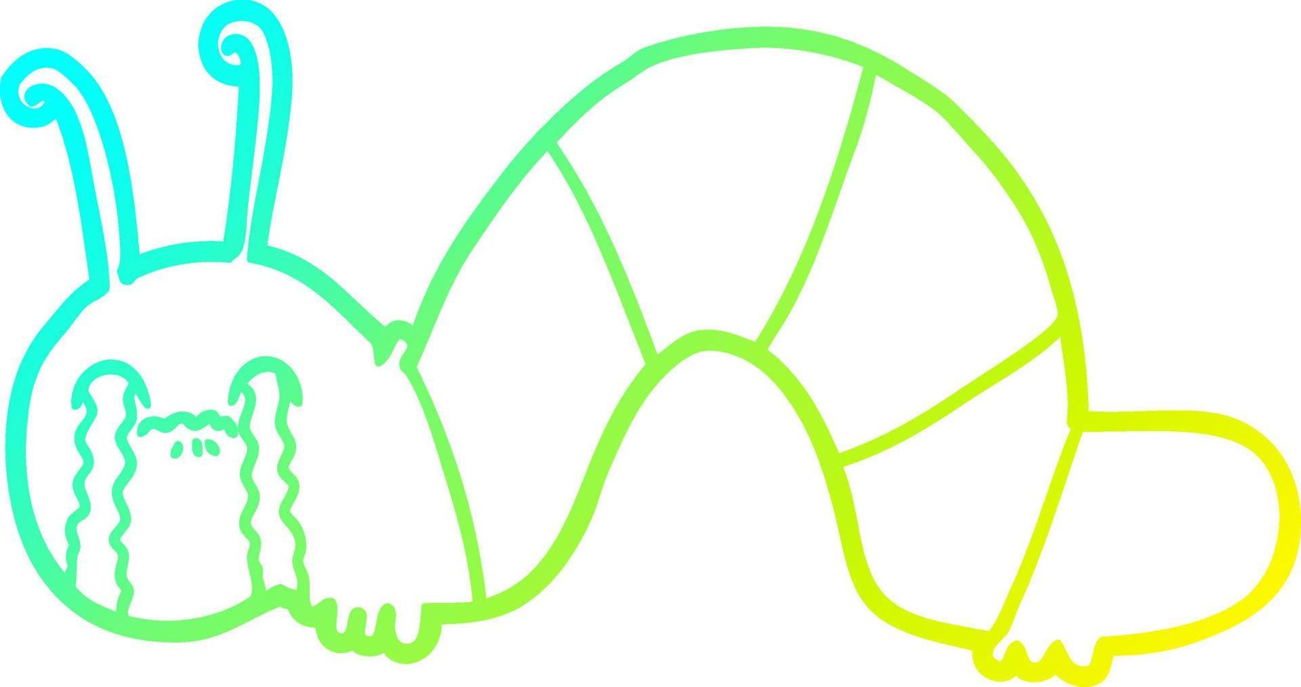 línea de gradiente frío dibujando oruga de dibujos animados obsesionada con sus arrepentimientos vector