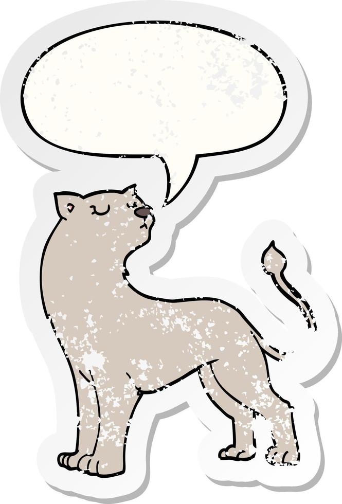 cartoon lioness and speech bubble distressed sticker vector