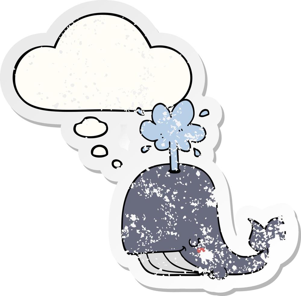 cartoon whale and thought bubble as a distressed worn sticker vector