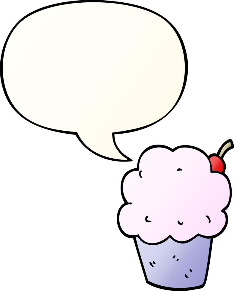 cartoon cupcake and speech bubble in smooth gradient style vector