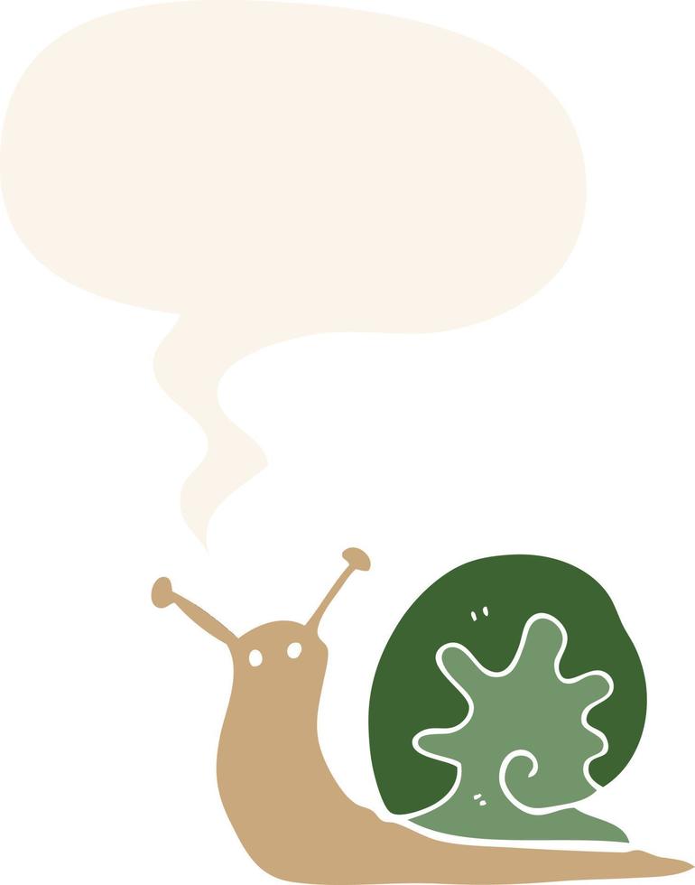 cartoon snail and speech bubble in retro style vector