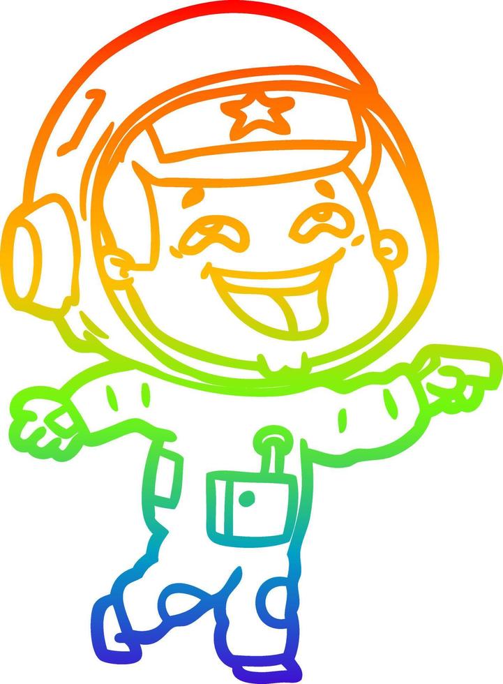 rainbow gradient line drawing cartoon laughing astronaut vector