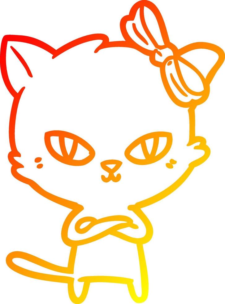 dibujo de línea de gradiente cálido lindo gato de dibujos animados vector
