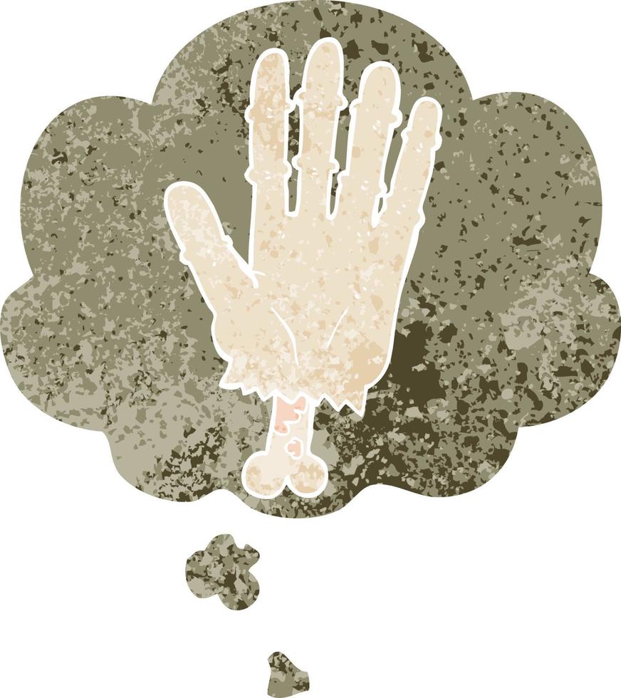 cartoon zombie hand and thought bubble in retro textured style vector