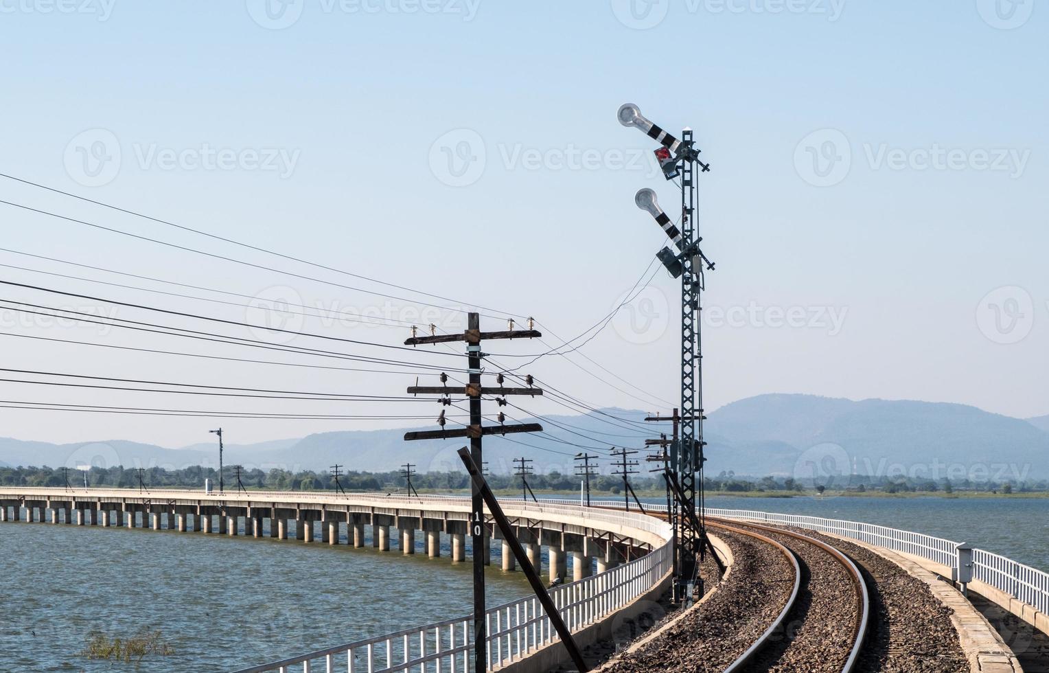 The traffic signal pole in the allowed position of the railway signaling system. photo