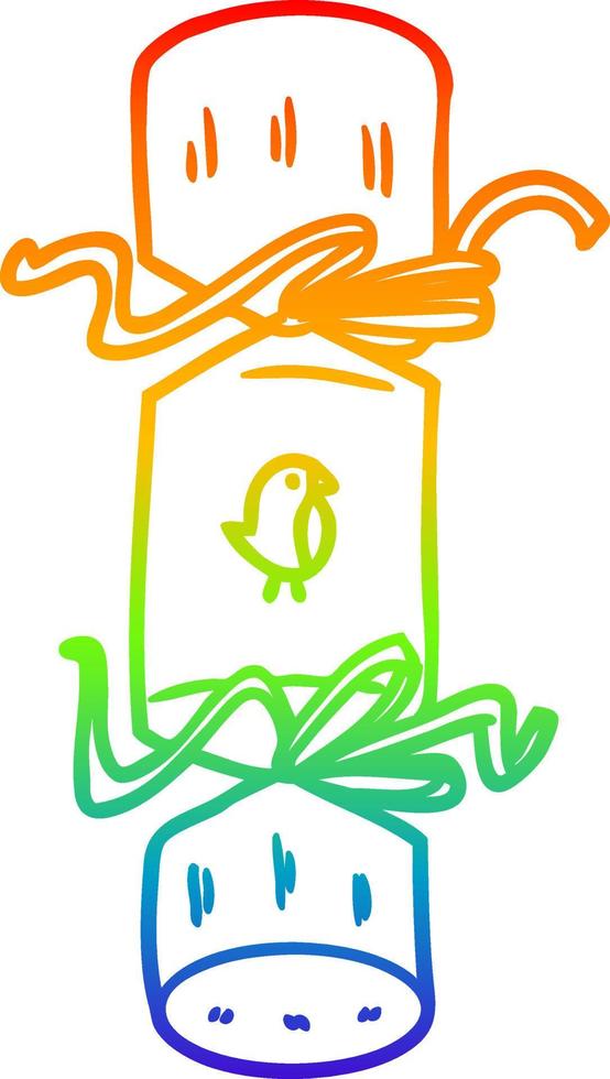 rainbow gradient line drawing christmas cracker cartoon vector