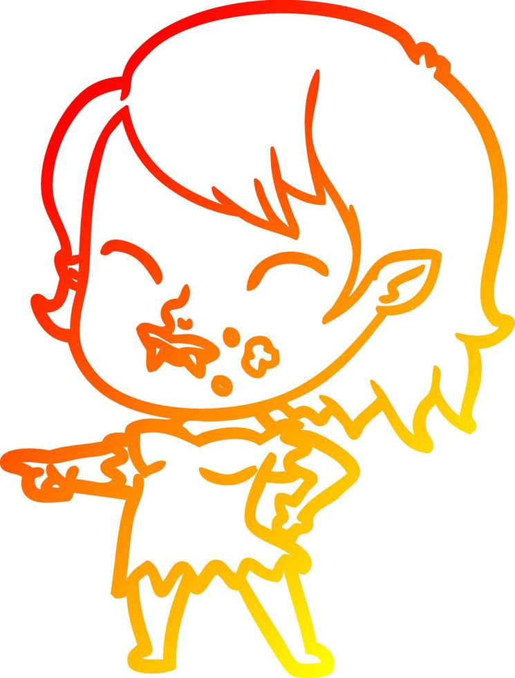 warm gradient line drawing cartoon vampire girl with blood on cheek vector