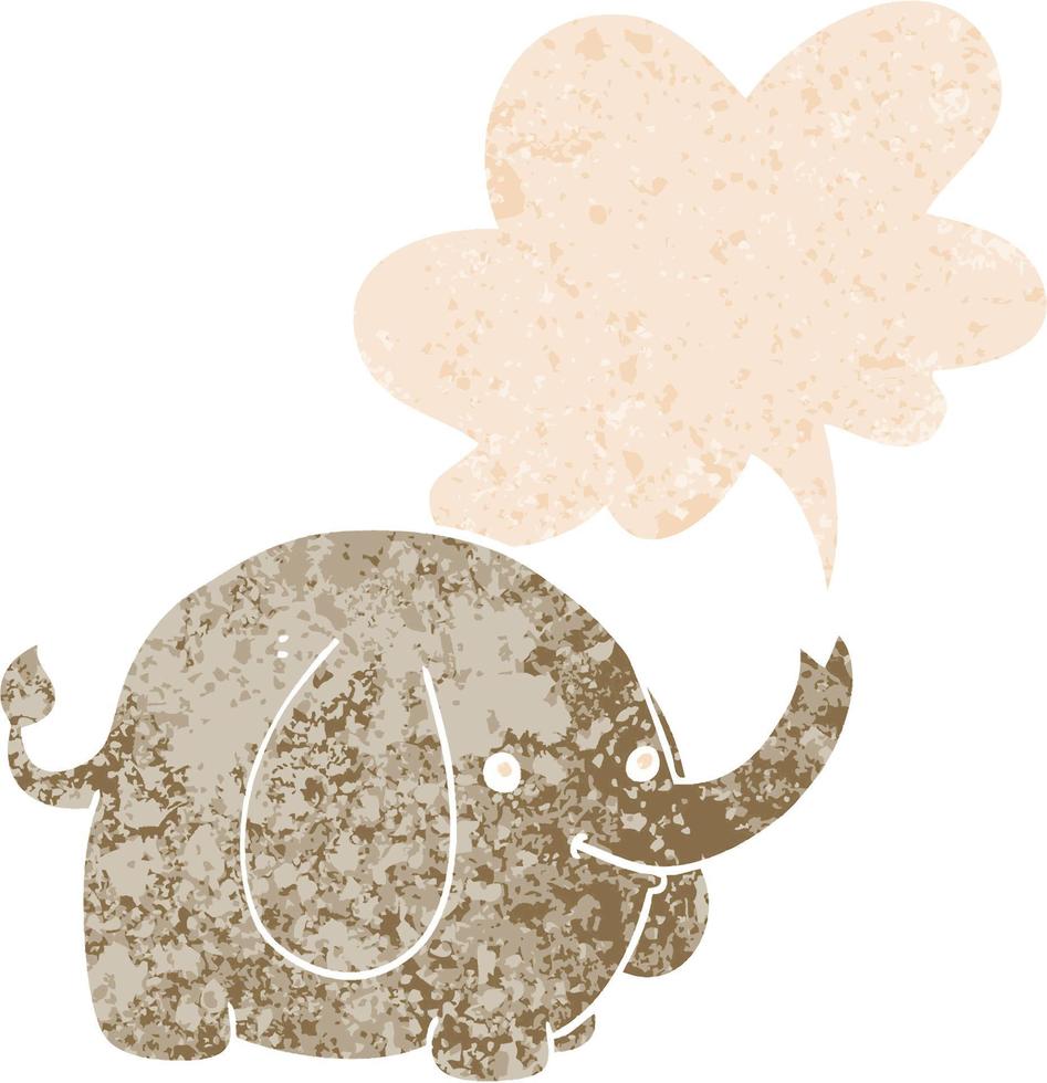 cartoon elephant and speech bubble in retro textured style vector
