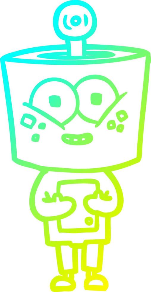 cold gradient line drawing happy cartoon robot vector
