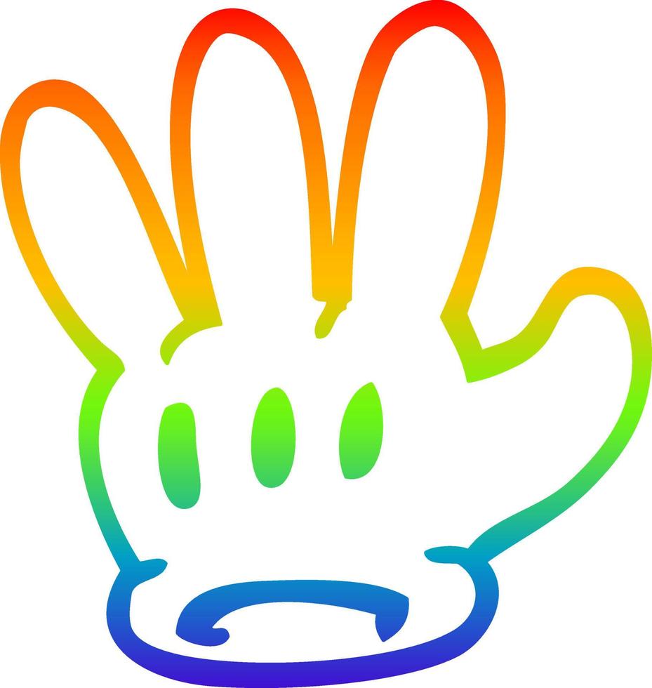 dibujo de línea de gradiente de arco iris guante de dibujos animados tradicional vector