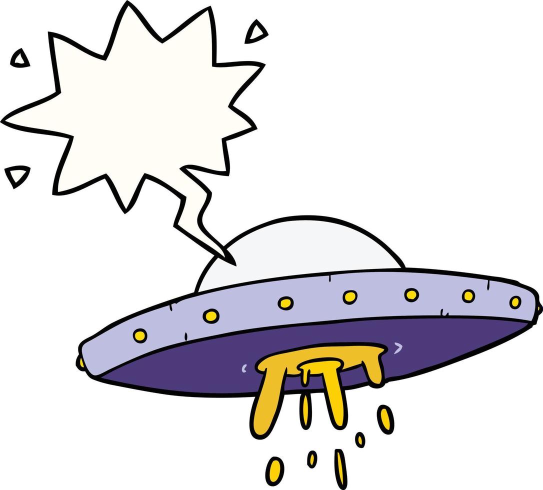 cartoon flying UFO and speech bubble vector