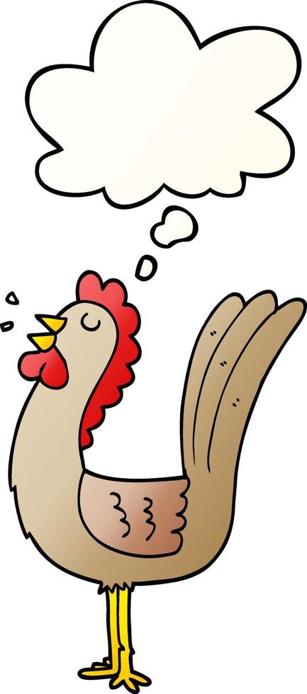 cartoon rooster and thought bubble in smooth gradient style vector