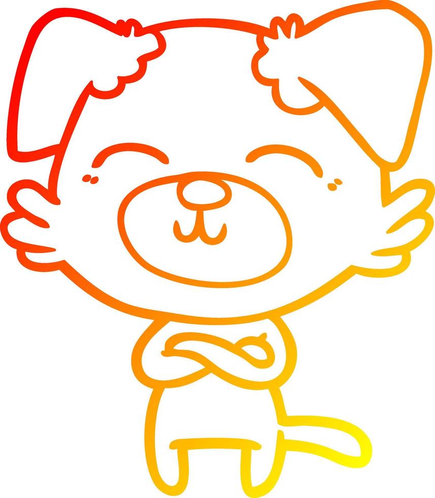 warm gradient line drawing cartoon dog crossing arms vector