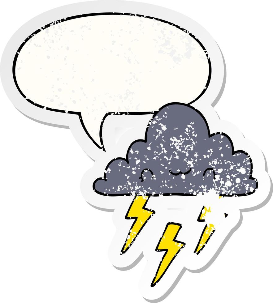 cartoon storm cloud and speech bubble distressed sticker vector