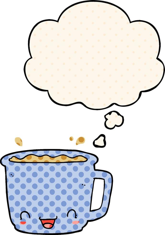 cartoon cup of coffee and thought bubble in comic book style vector