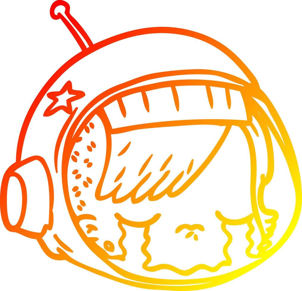 warm gradient line drawing cartoon astronaut face crying vector