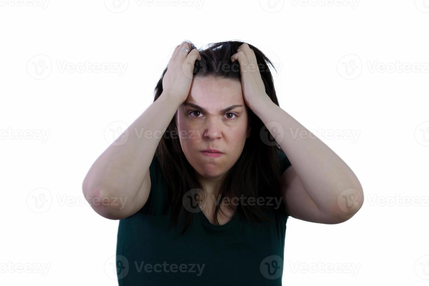 young girl with long hair pulling her hair in anger 10511036 Stock Photo at Vecteezy