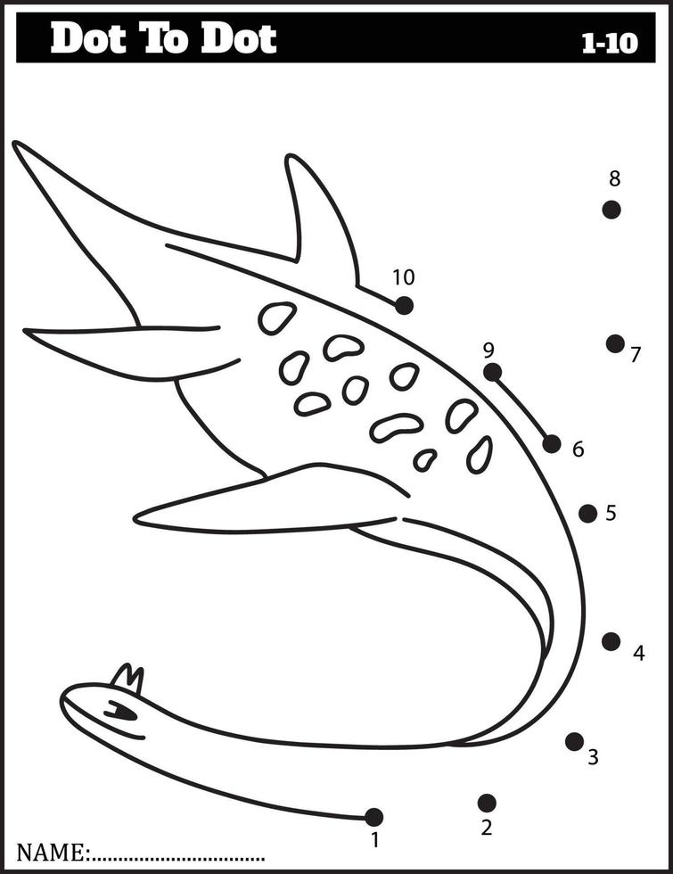 Funny cartoon dinosaur. Dot to dot game for kids, Numbers Worksheet. vector