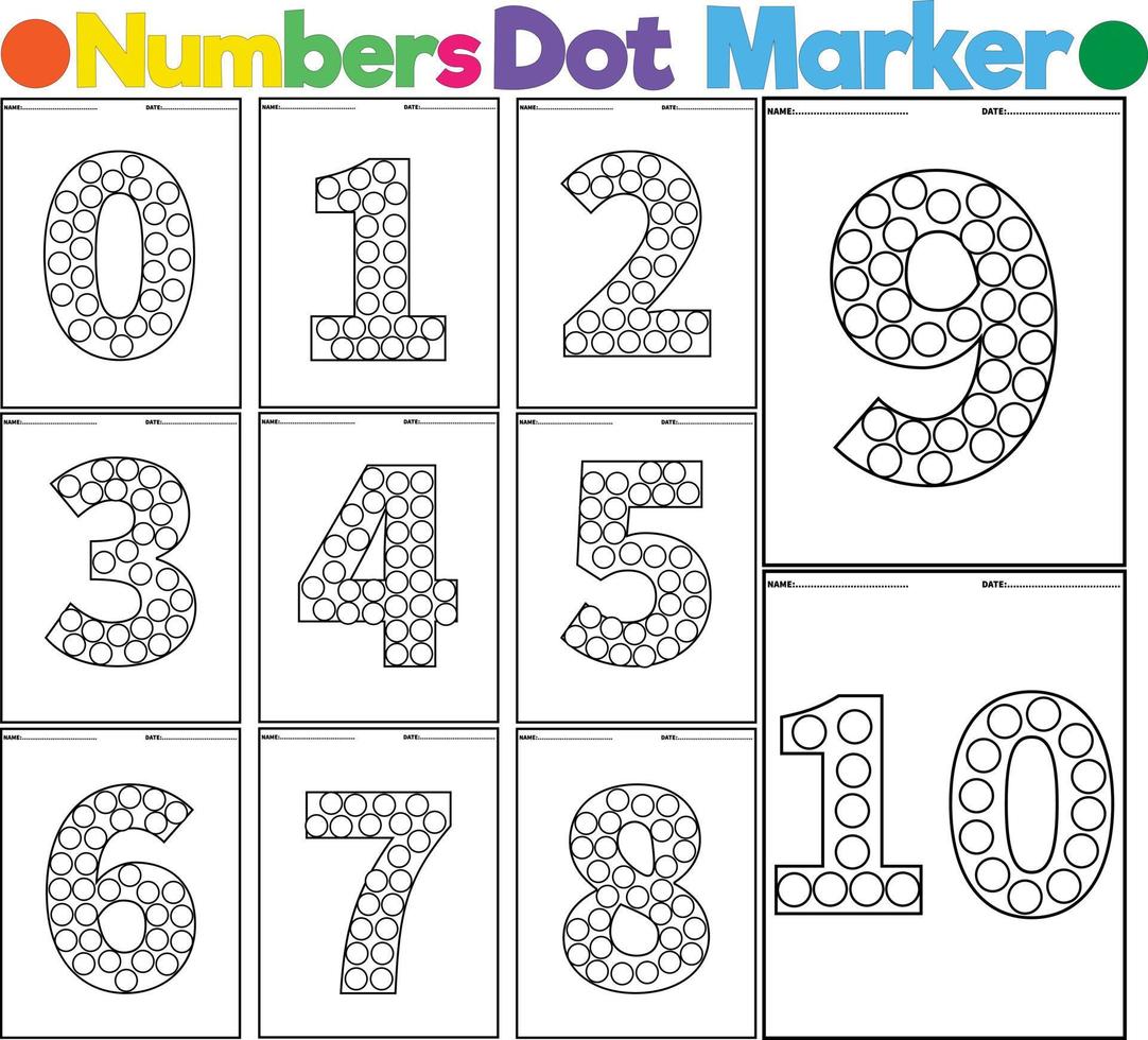 Numbers Digital educational game for toddlers plasticine patches or dot marker pages to develop fine motor vector