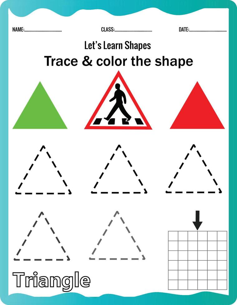 Learn shapes,Preschool or kindergarten worksheet for practicing motor skills. Tracing dashed lines.Educational printable math. vector