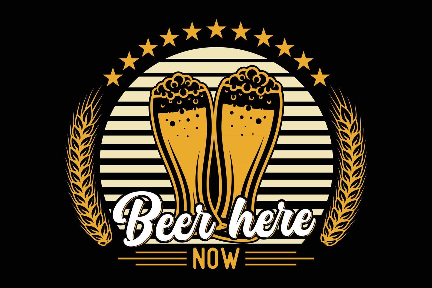 cerveza aquí ahora tipografía diseño de camiseta de cerveza vector