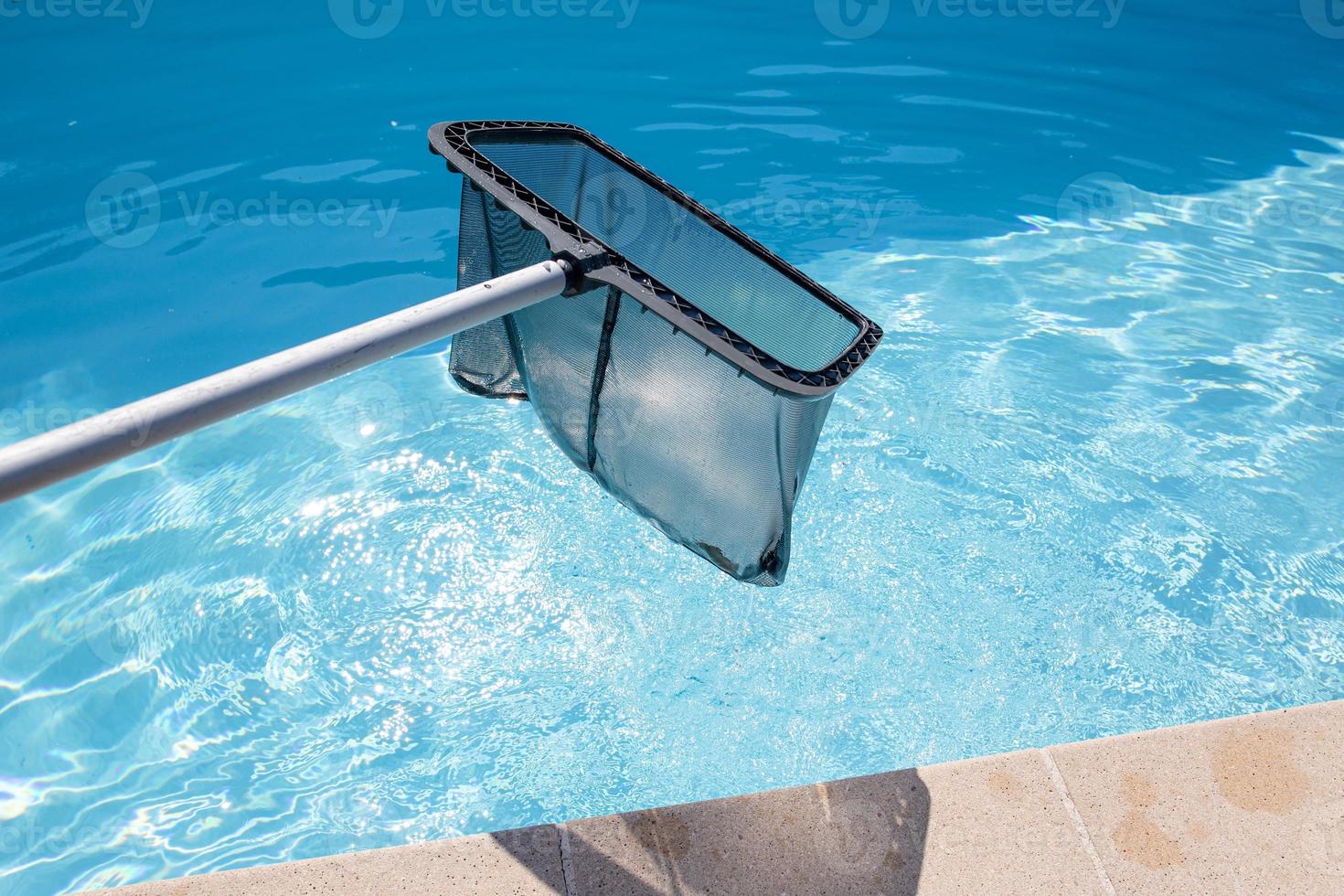Skimmer net cleaning a swimming pool photo