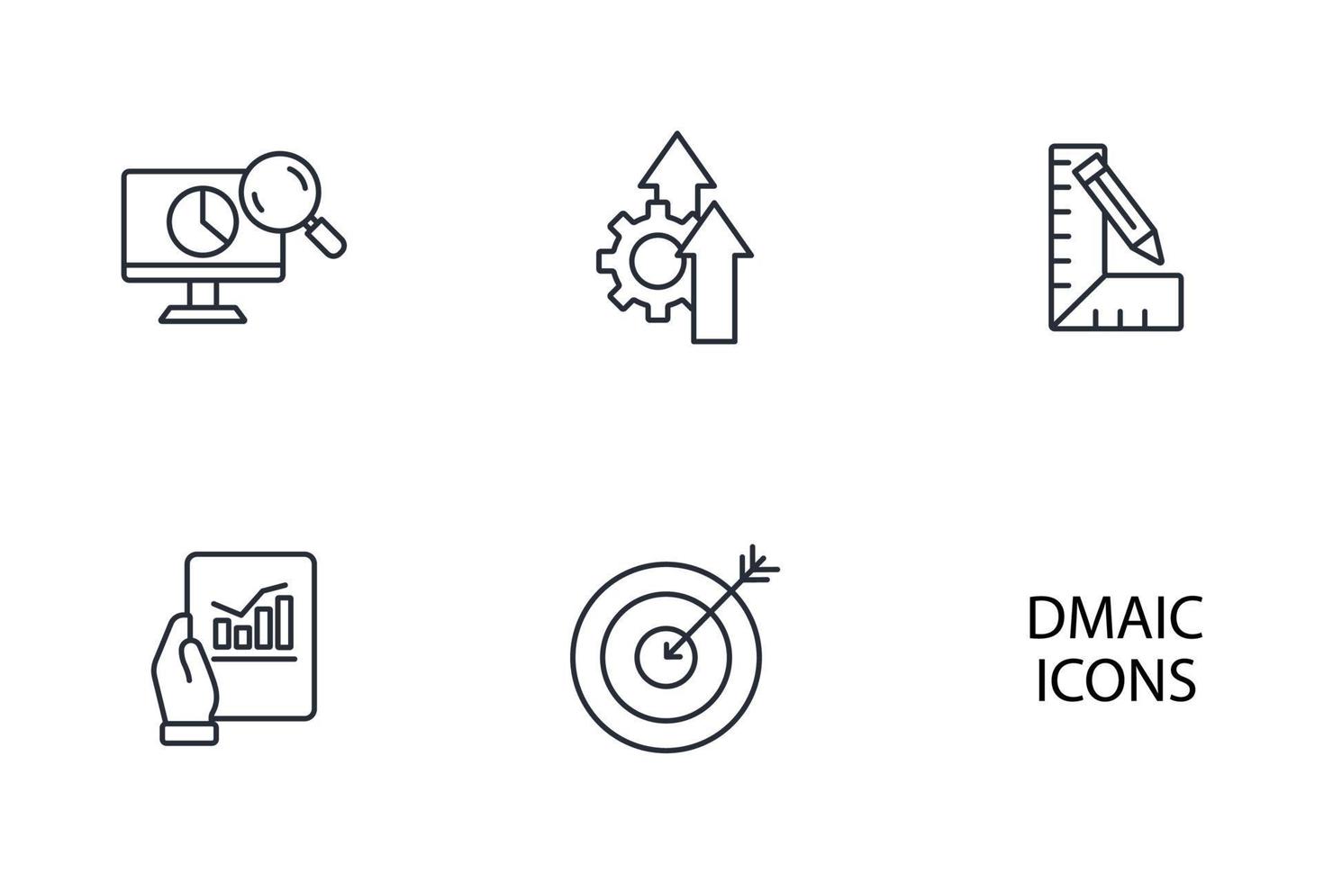 dmaic es un acrónimo de definir, medir, analizar, mejorar y controlar el conjunto de iconos. dmaic es un acrónimo para definir, medir, analizar, mejorar y controlar los elementos vectoriales de símbolos del paquete para la web infográfica vector