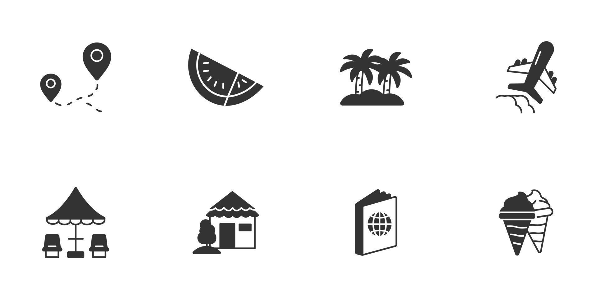 conjunto de iconos de vacaciones de verano. elementos de vector de símbolo de paquete de vacaciones de verano para web de infografía