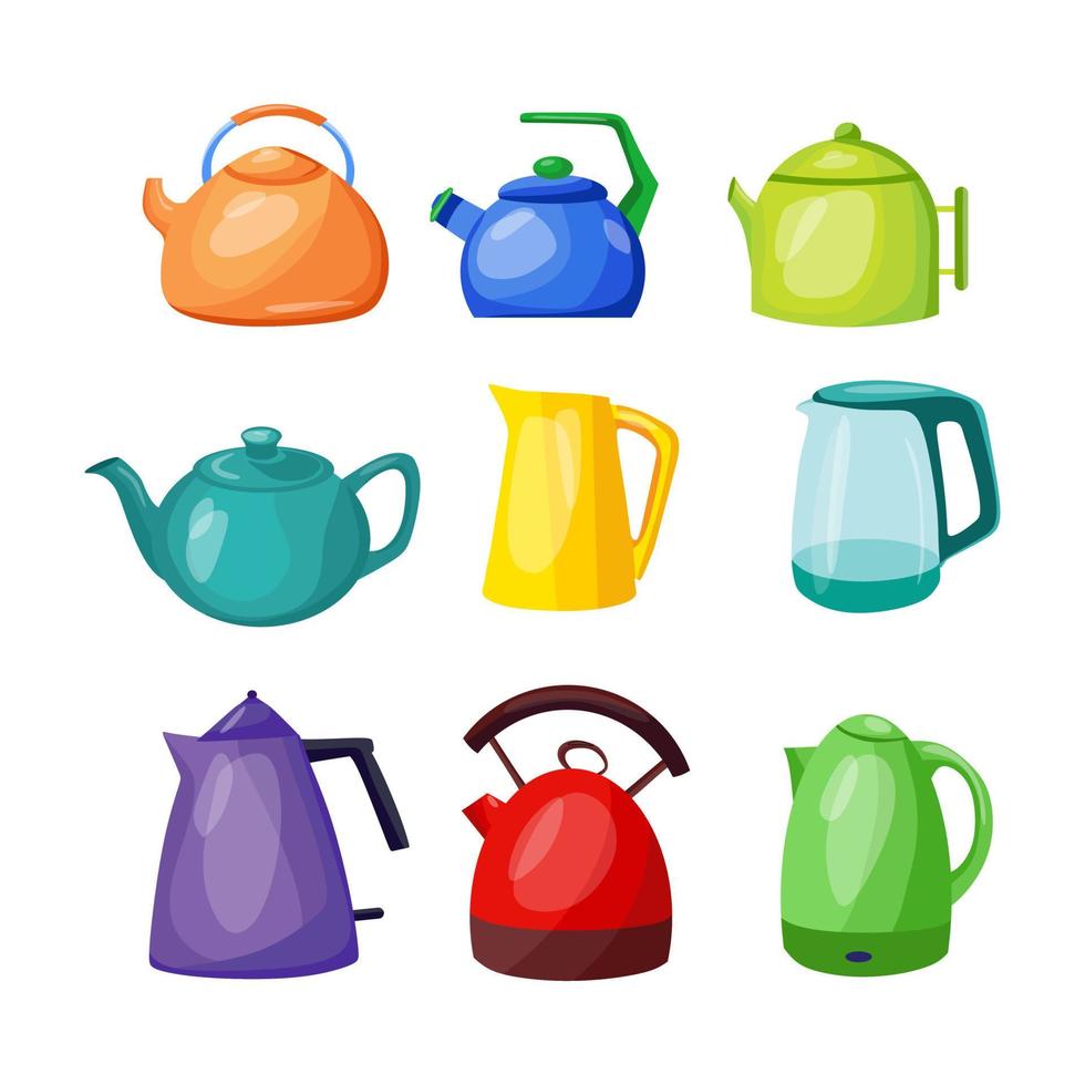 Home teapots made of porcelain, electric, whistling, insulated on a white background. Vector