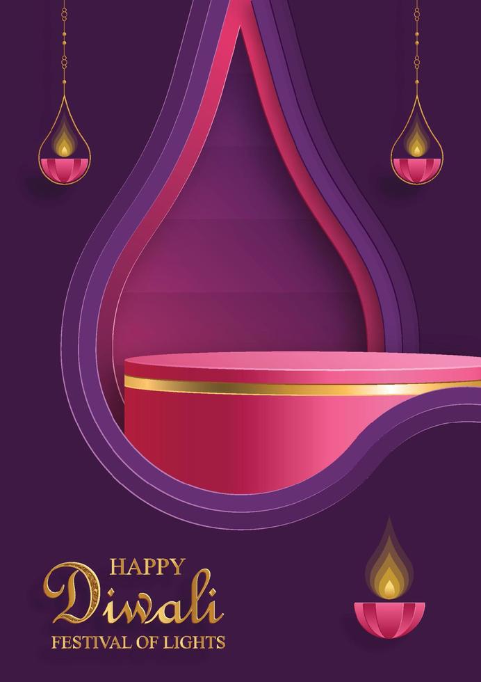 3d Podium round stage style, for Diwali, Deepavali or Dipavali, the Indian festival of lights with Diya lamp vector