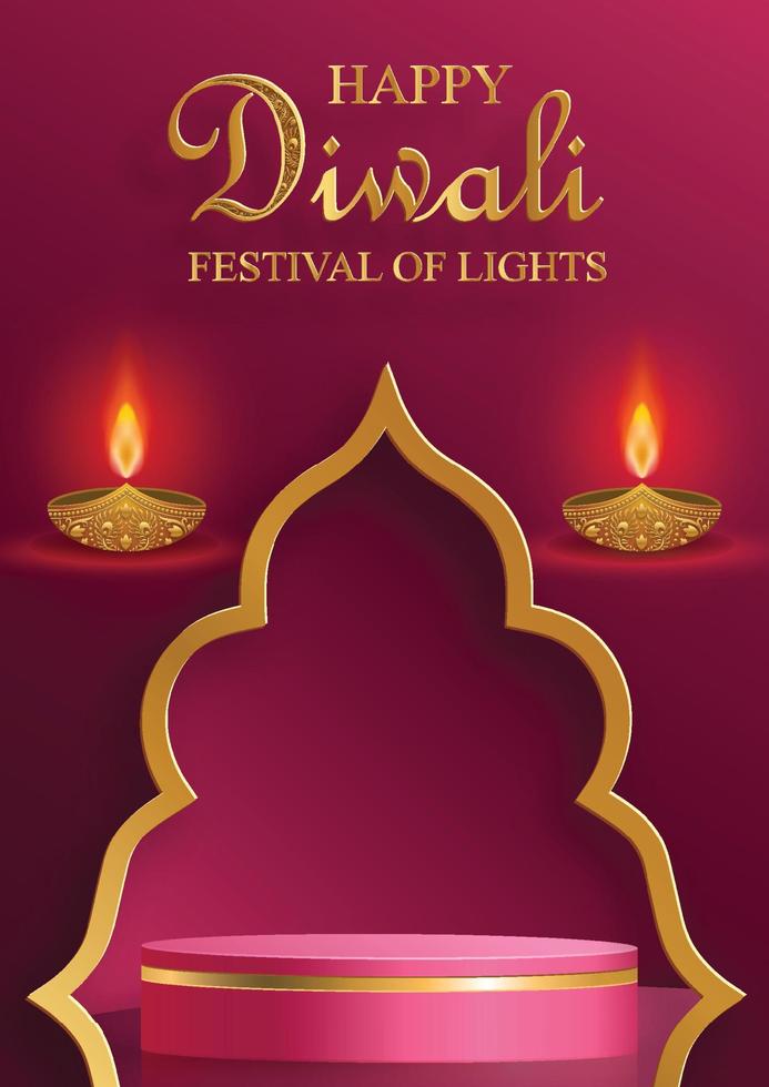 3d Podium round stage style, for Diwali, Deepavali or Dipavali, the Indian festival of lights with Diya lamp vector