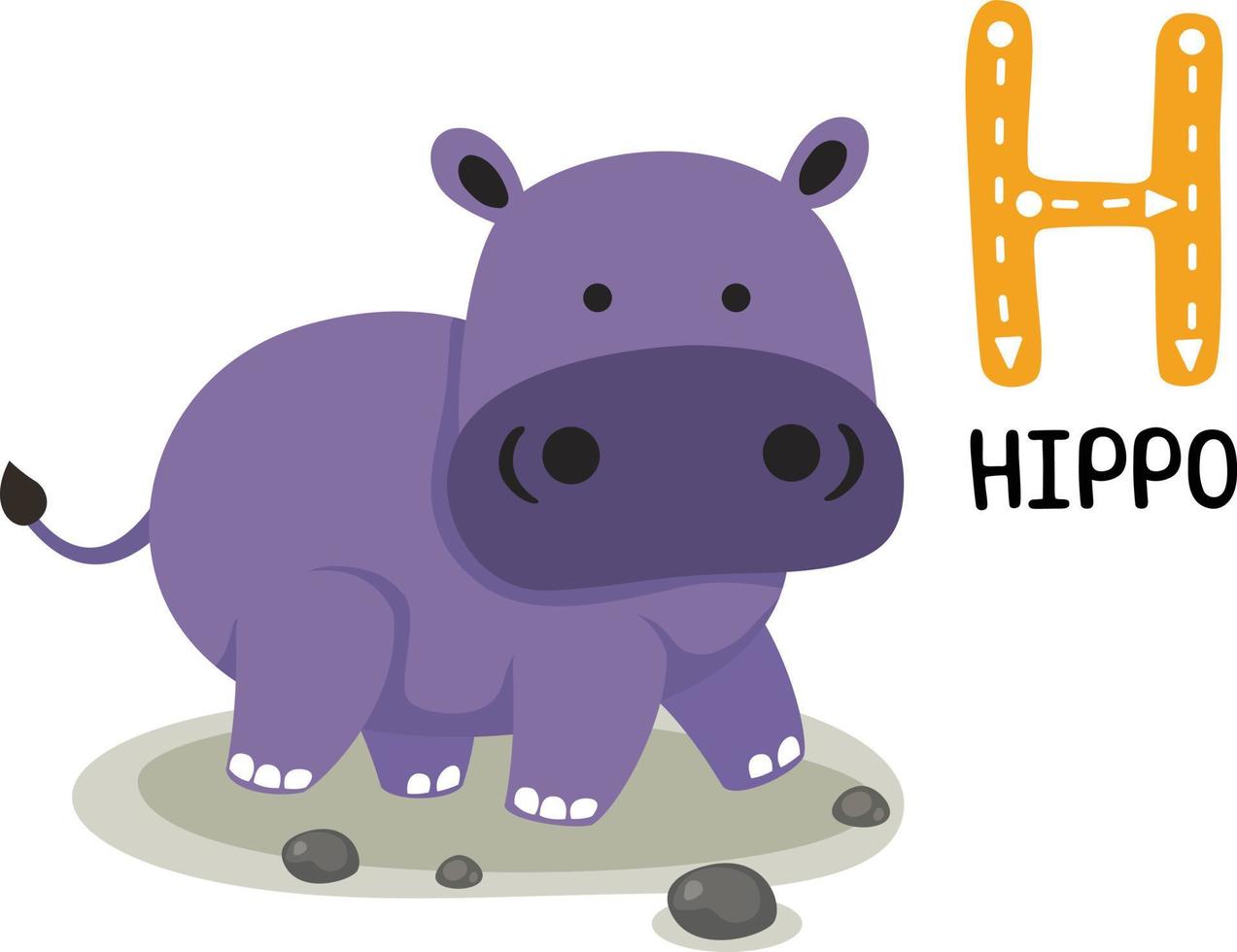 Ilustración animal aislado alfabeto letra h-hippo vector