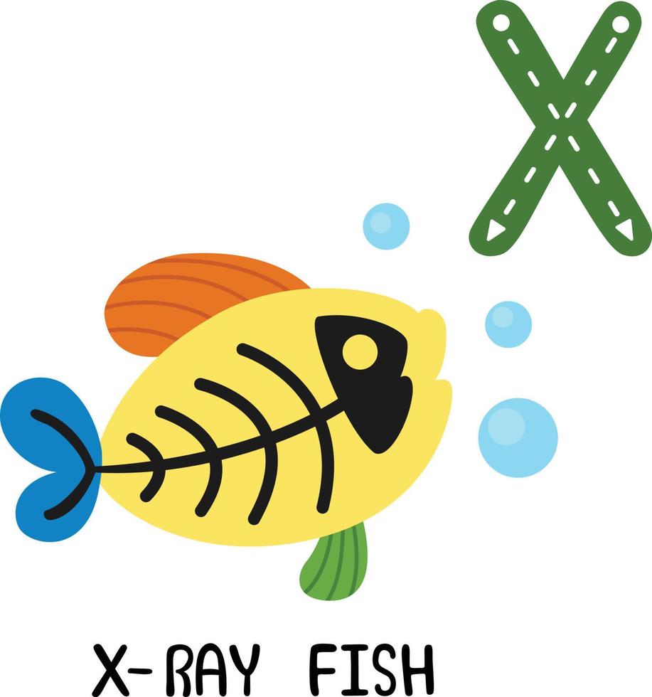 Illustration Isolated Animal Alphabet Letter X-X ray fish vector