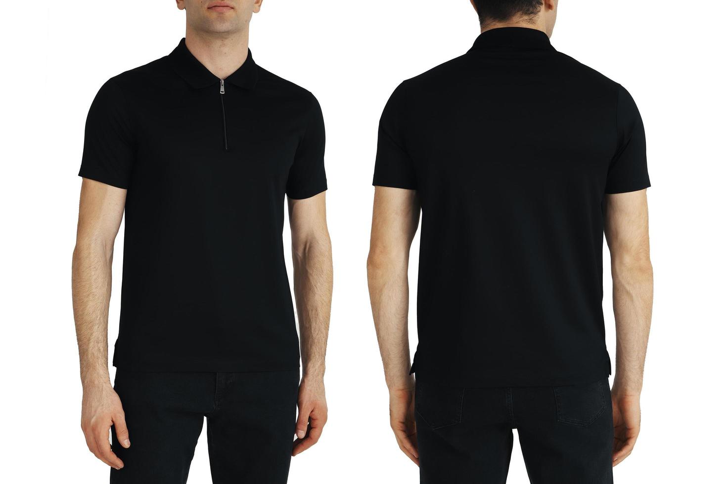 Black T-shirt on two sides on a white isolated background, copy space photo