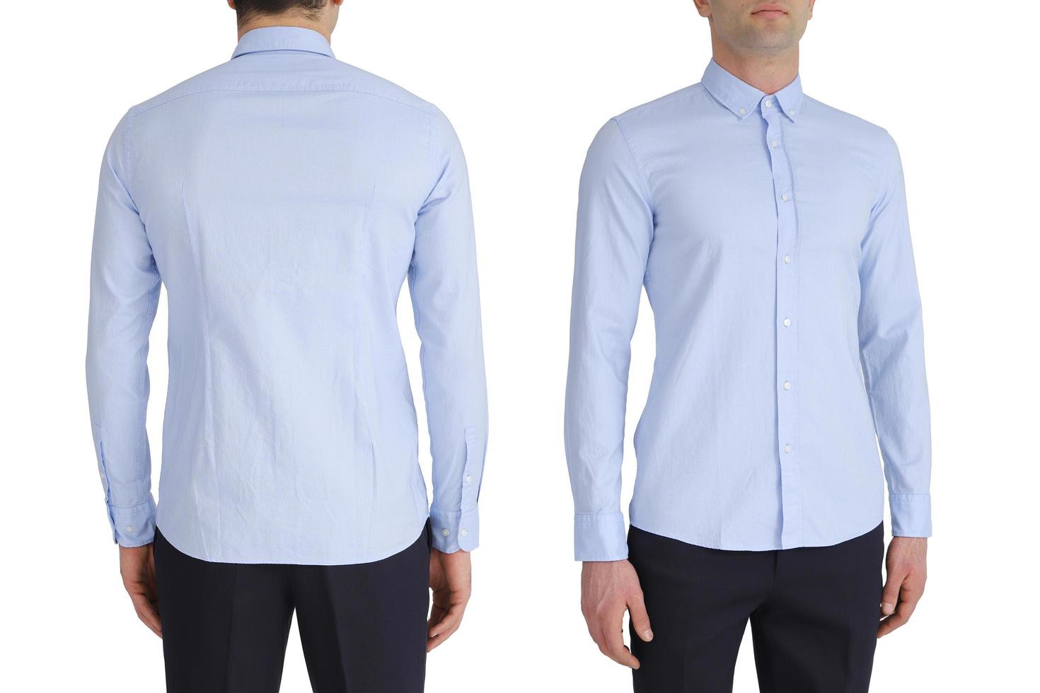 en ambos lados camisa clásica con mangas largas y bolsillos en el pecho en media vuelta al frente, al costado y en la espalda foto