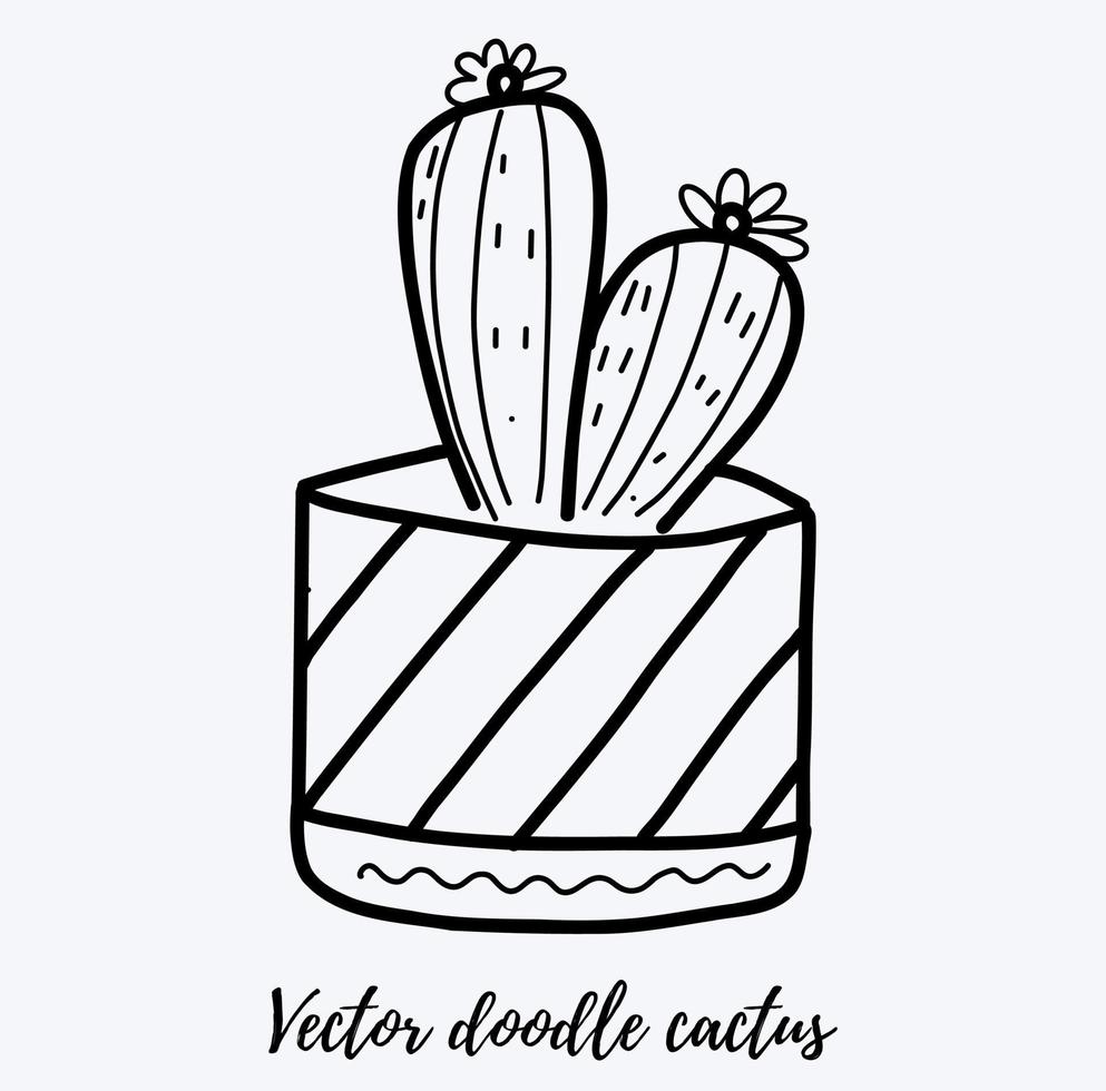 Vector doodle cactus illustration. Black line art house plant in a pot. Great for different kind of designs and backgrounds