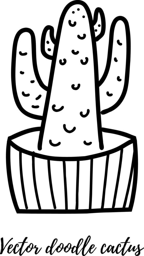 Vector doodle cactus illustration. Black line art house plant in a pot. Great for different kind of designs and backgrounds