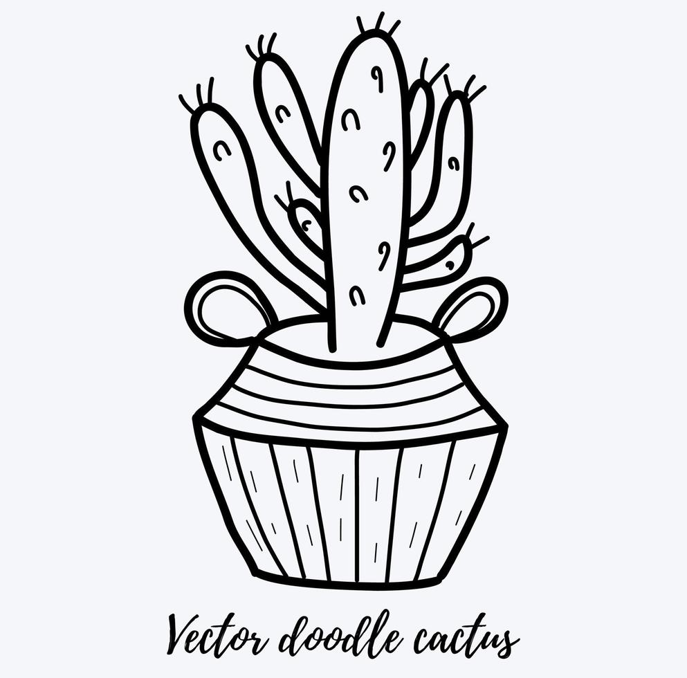 ilustración de cactus de garabato vectorial. planta de la casa de arte de línea negra en una maceta. genial para diferentes tipos de diseños y fondos vector