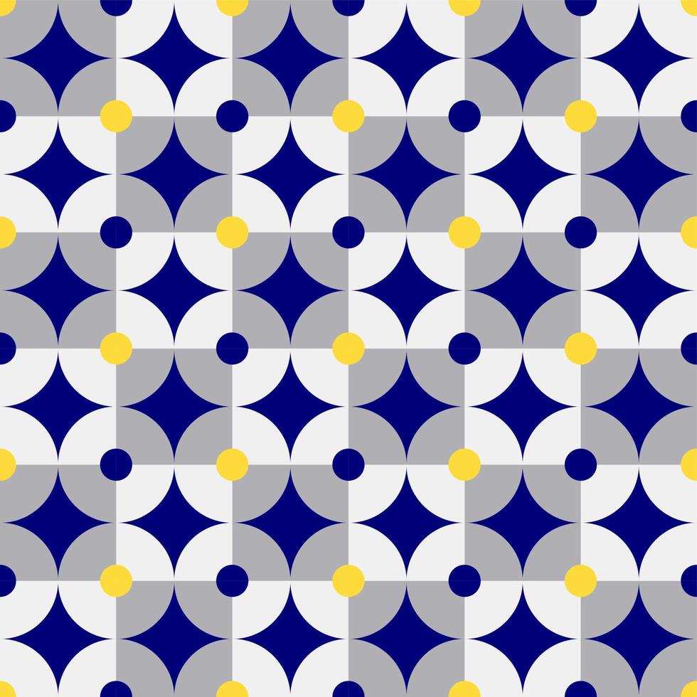 Vector Retro Circles and Square Pattern, Blue and Gray with Neon Yellow Spots.