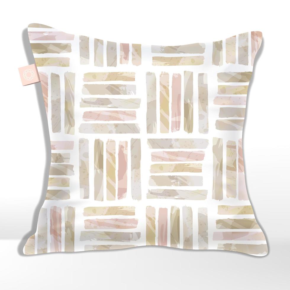 Vector Pink and Beige Watercolor Drawing Stipes Seamless Pattern. Square Tiles.