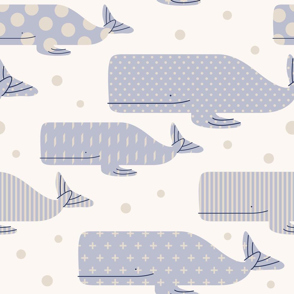 Vector Pastel Colors Minimal Sea Life Whale Seamless Pattern for Kid and Baby Fabric or Wrapping Paper Printing.