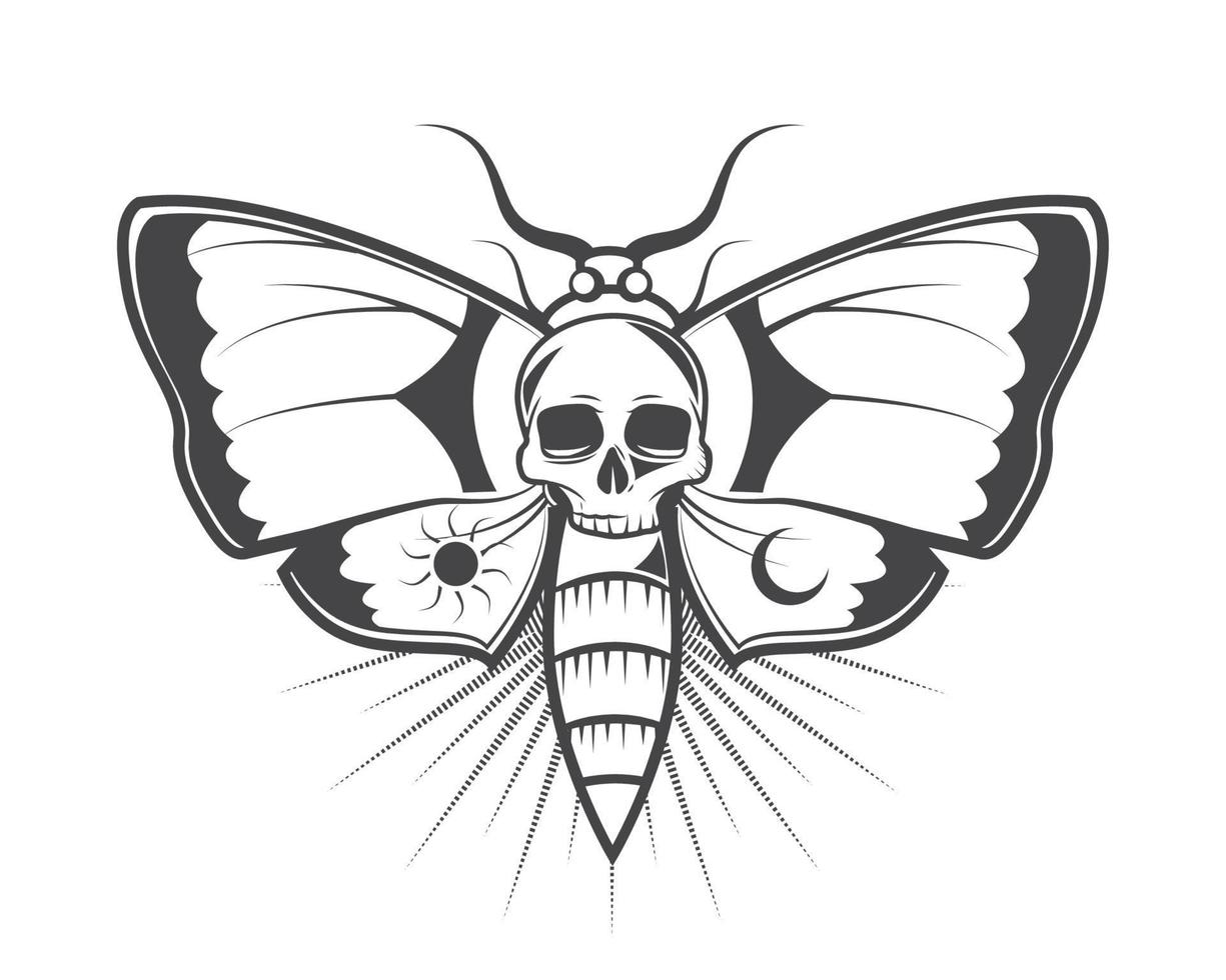 tatuaje de mariposa y calavera vector