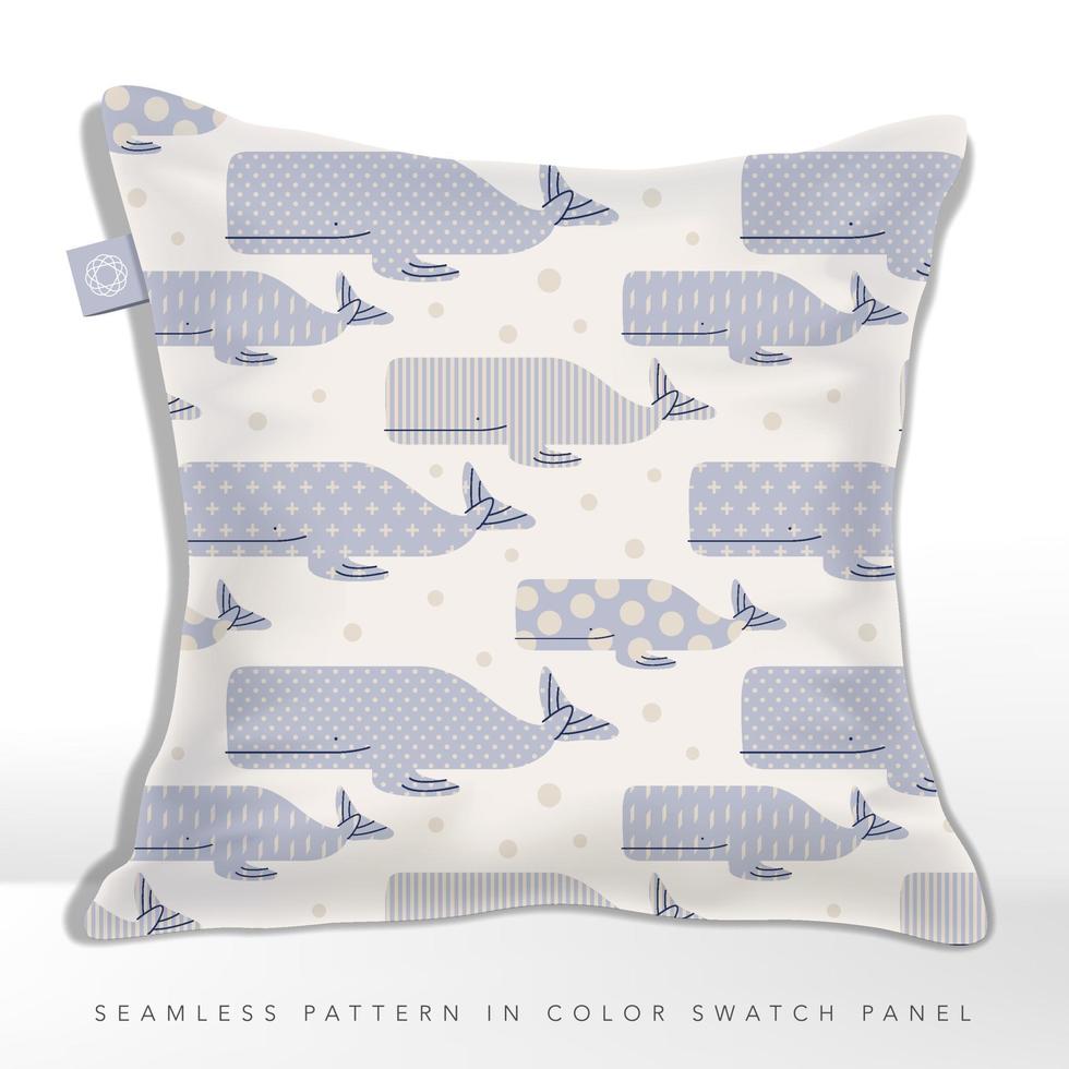 Vector Pastel Colors Minimal Sea Life Whale Seamless Pattern for Kid and Baby Fabric or Wrapping Paper Printing.