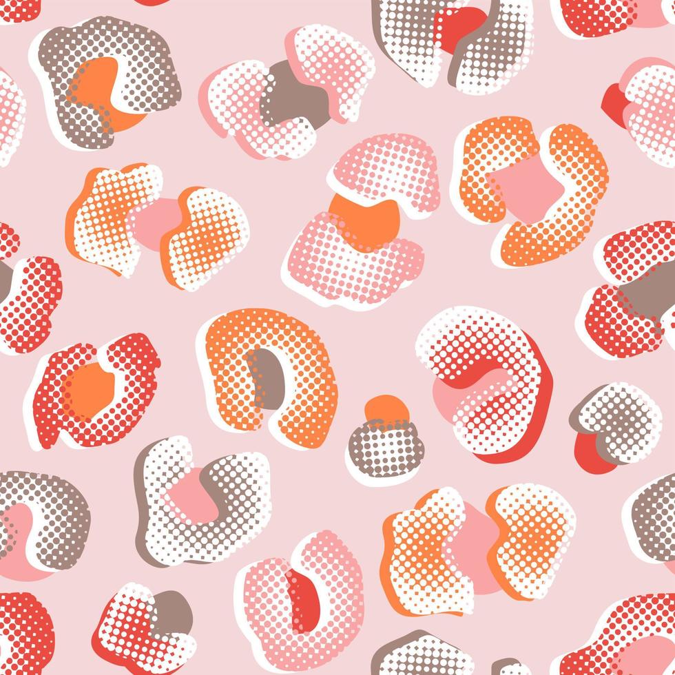 Vector Pink and Orange Leopard Seamless Pattern, Halftone Effect.