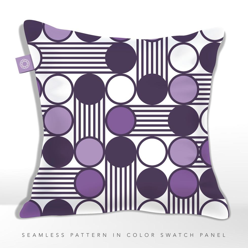 Vector Retro Circles and Stripes Seamless Pattern for Fabric or Wallpaper Print, Purple and White.