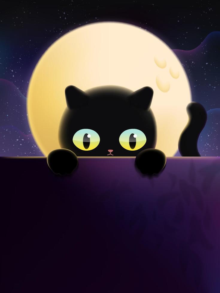 Vector Black Cat under Moonlight Illustration.